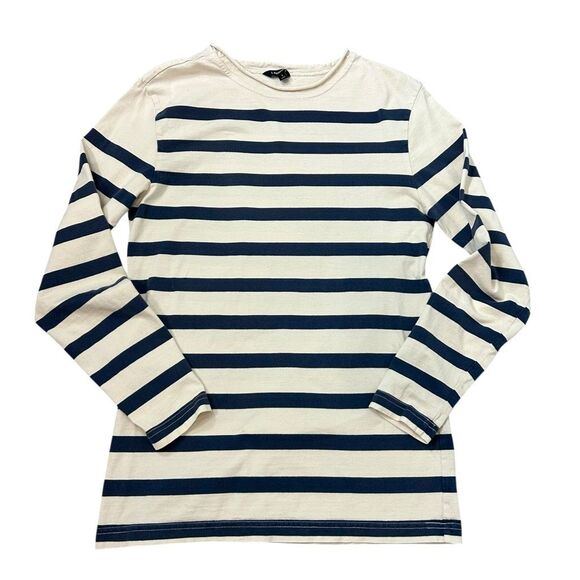 J. Peterman Women’s Striped Cotton Top Cream Navy Striped Shirt Small Nautical S - Picture 4 of 11